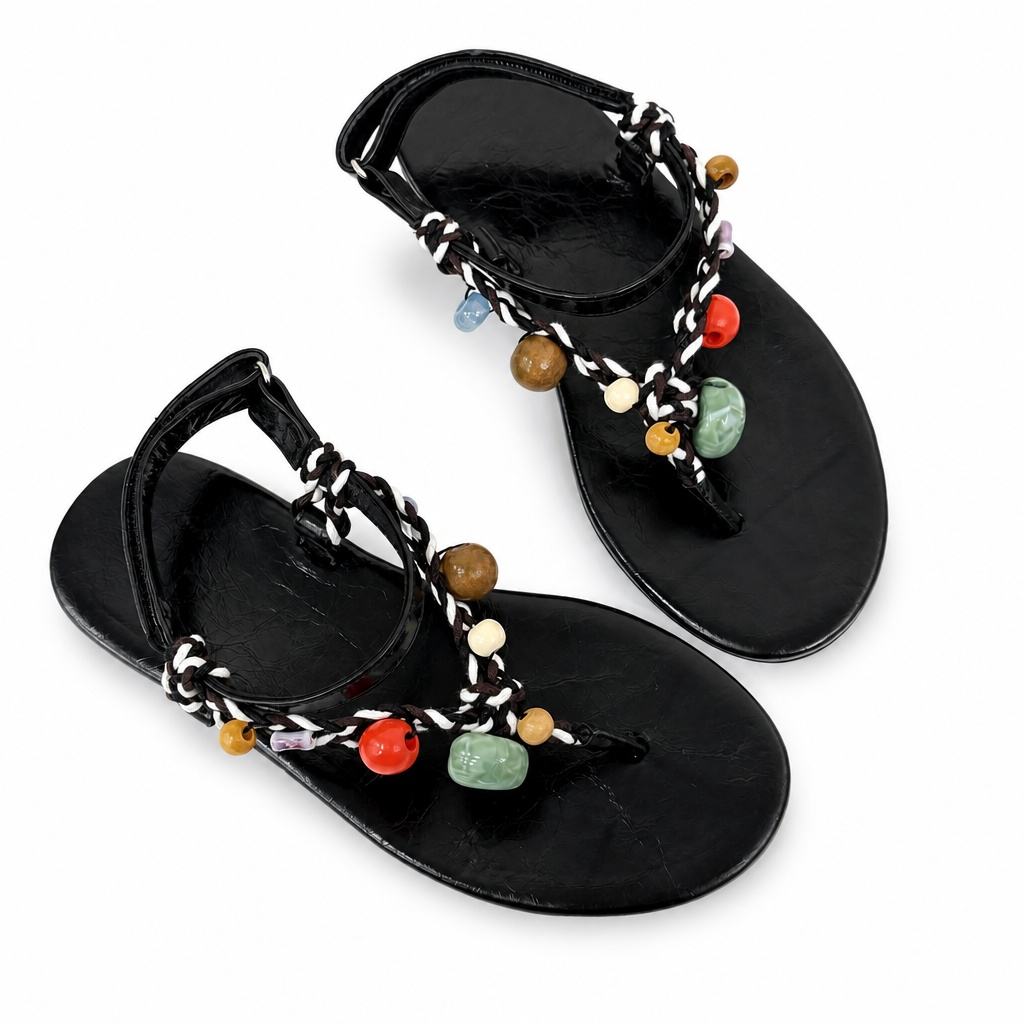 Beaded T-Strap Sandals