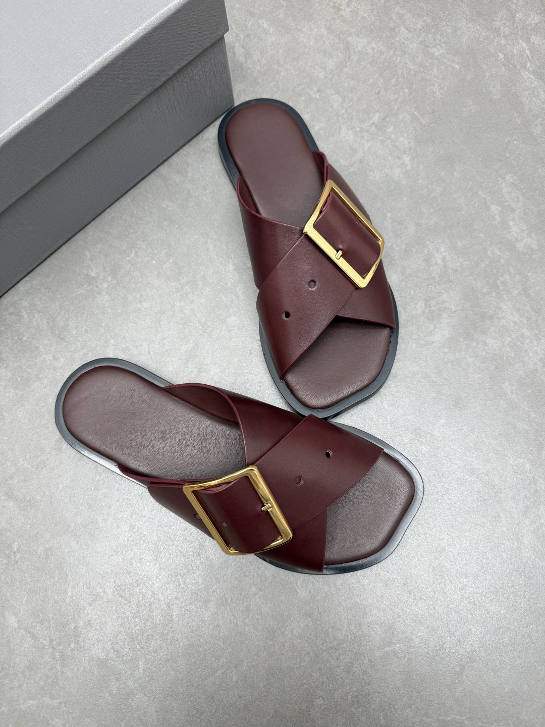 Burgundy Crisscross Slide Sandals